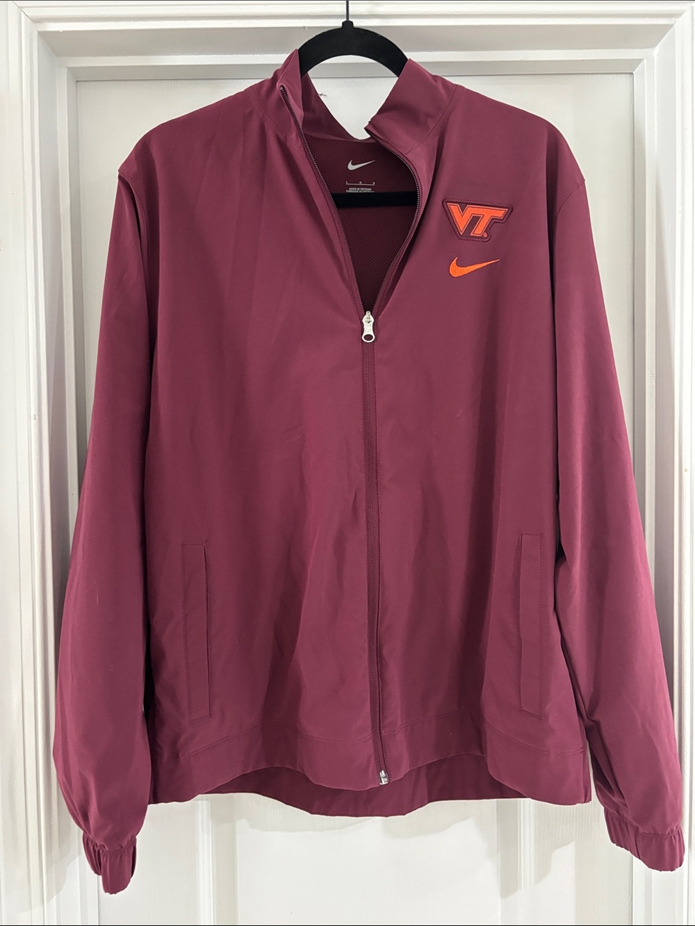 Virginia Tech Nike Maroon Varsity Zip Jacket with Orange VT Logo